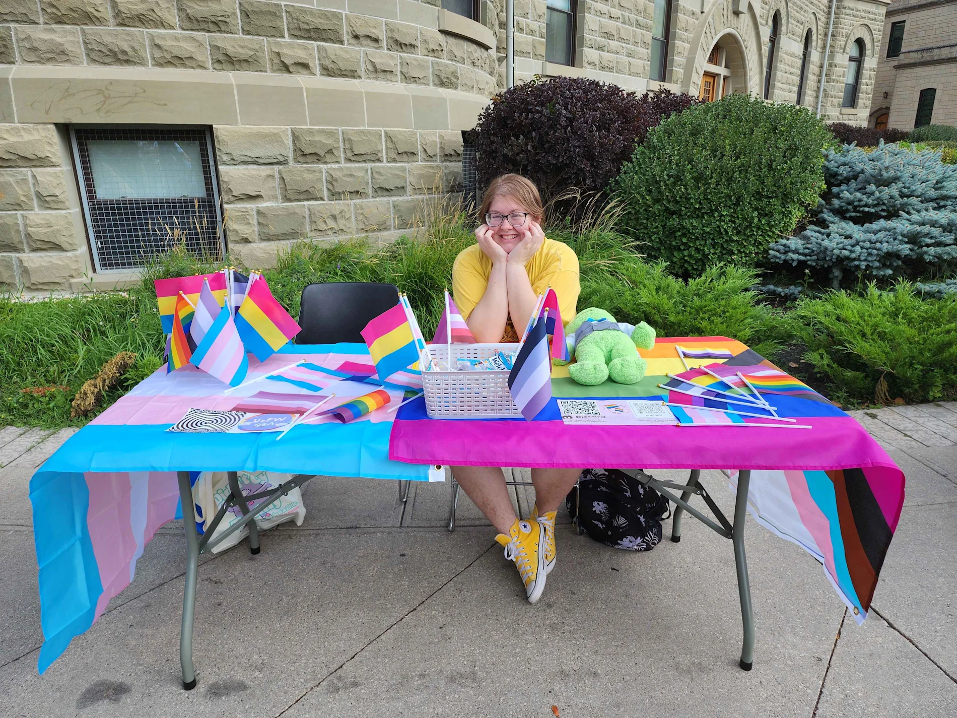 Indie Dufour pictured sitting at a table at a an event.