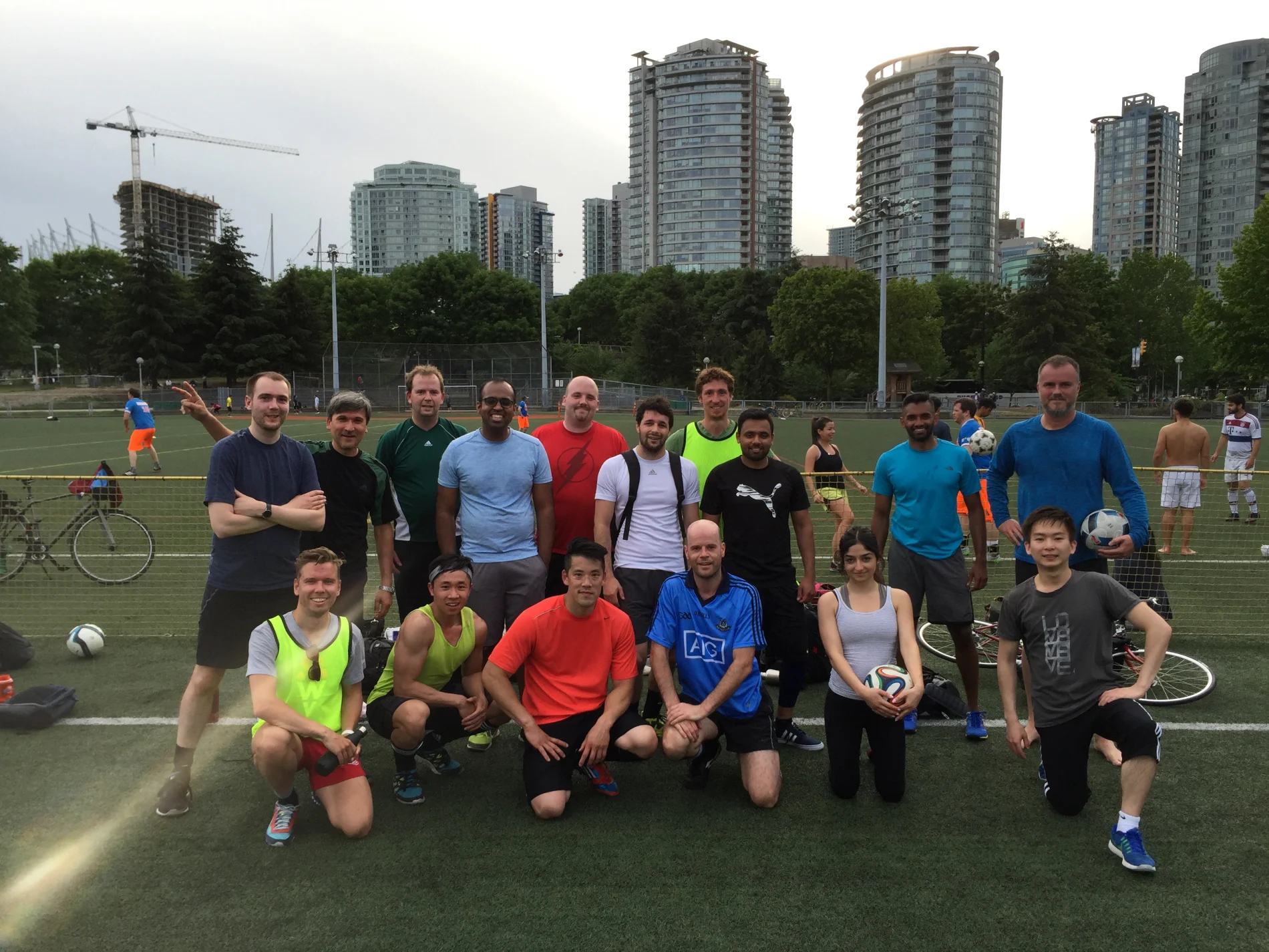 Several team members pose after a soccer game