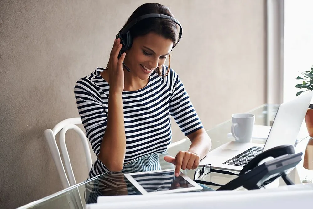 woman-communication-headset-home