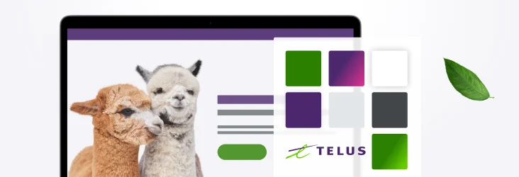 Laptop with 2 alpacas and a TELUS colour palette