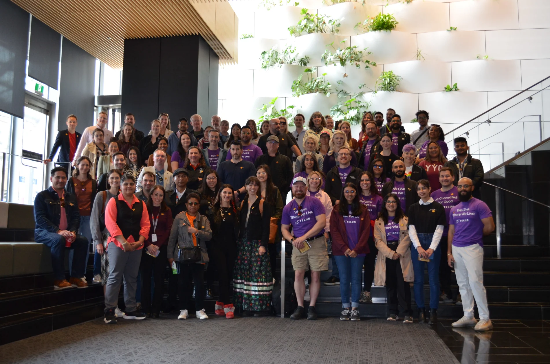 TELUS team members gather in TELUS Sky on Moose Hide Campaign day.

