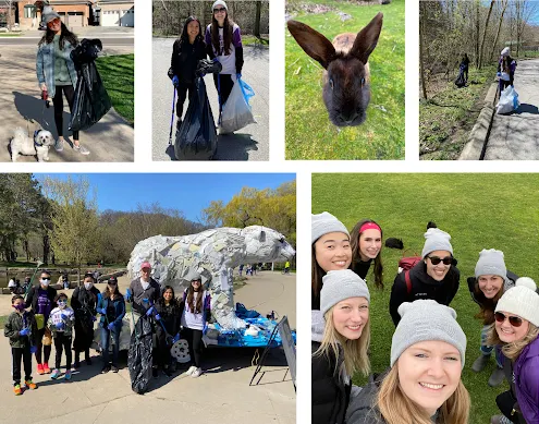 A collage of images depicting TELUS team members participating in shoreline cleanup activities across Canada. 