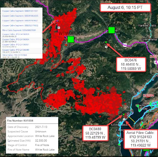 A map of the fire spread