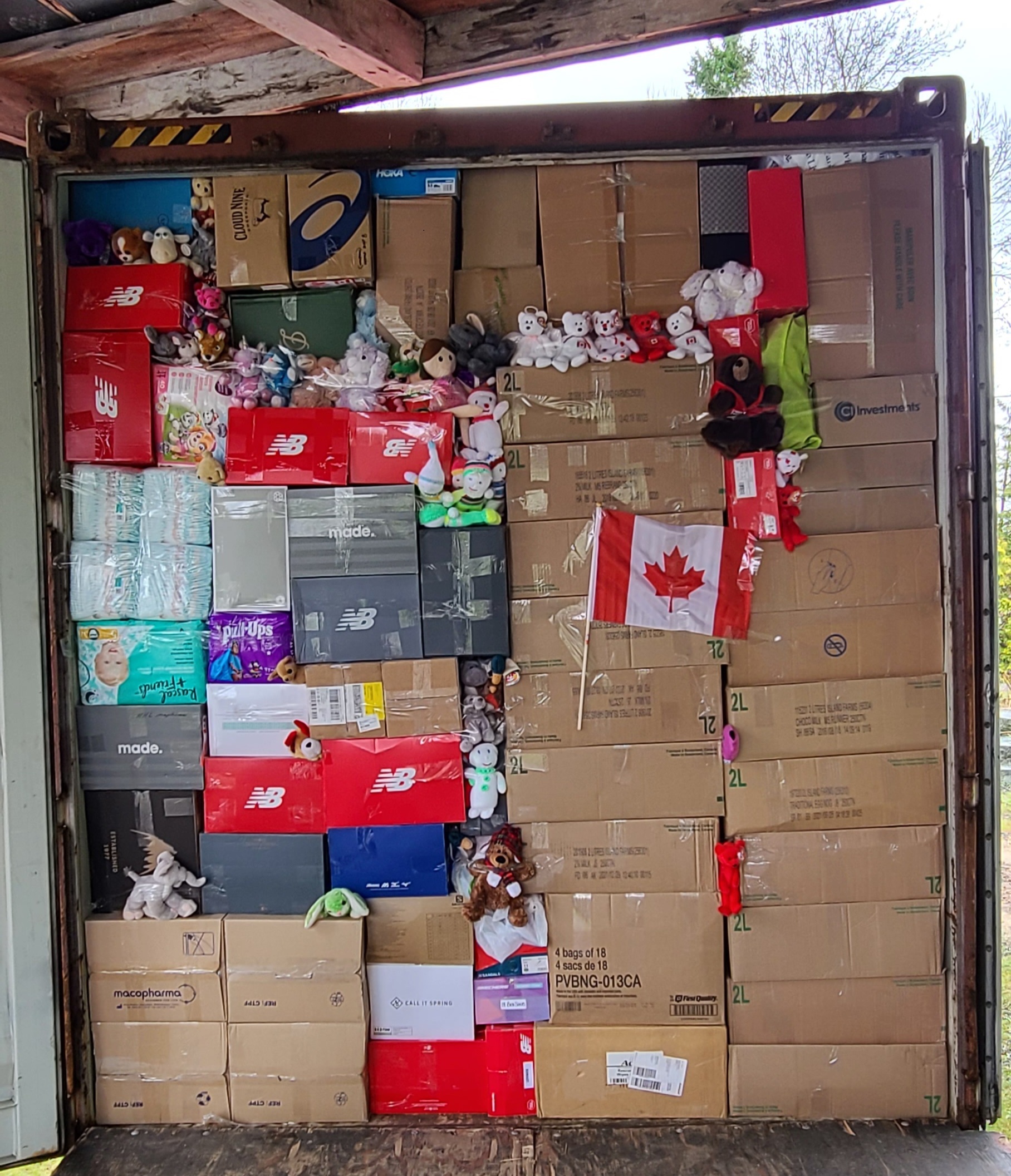 A crate of essential donations for Ukraine refugees.