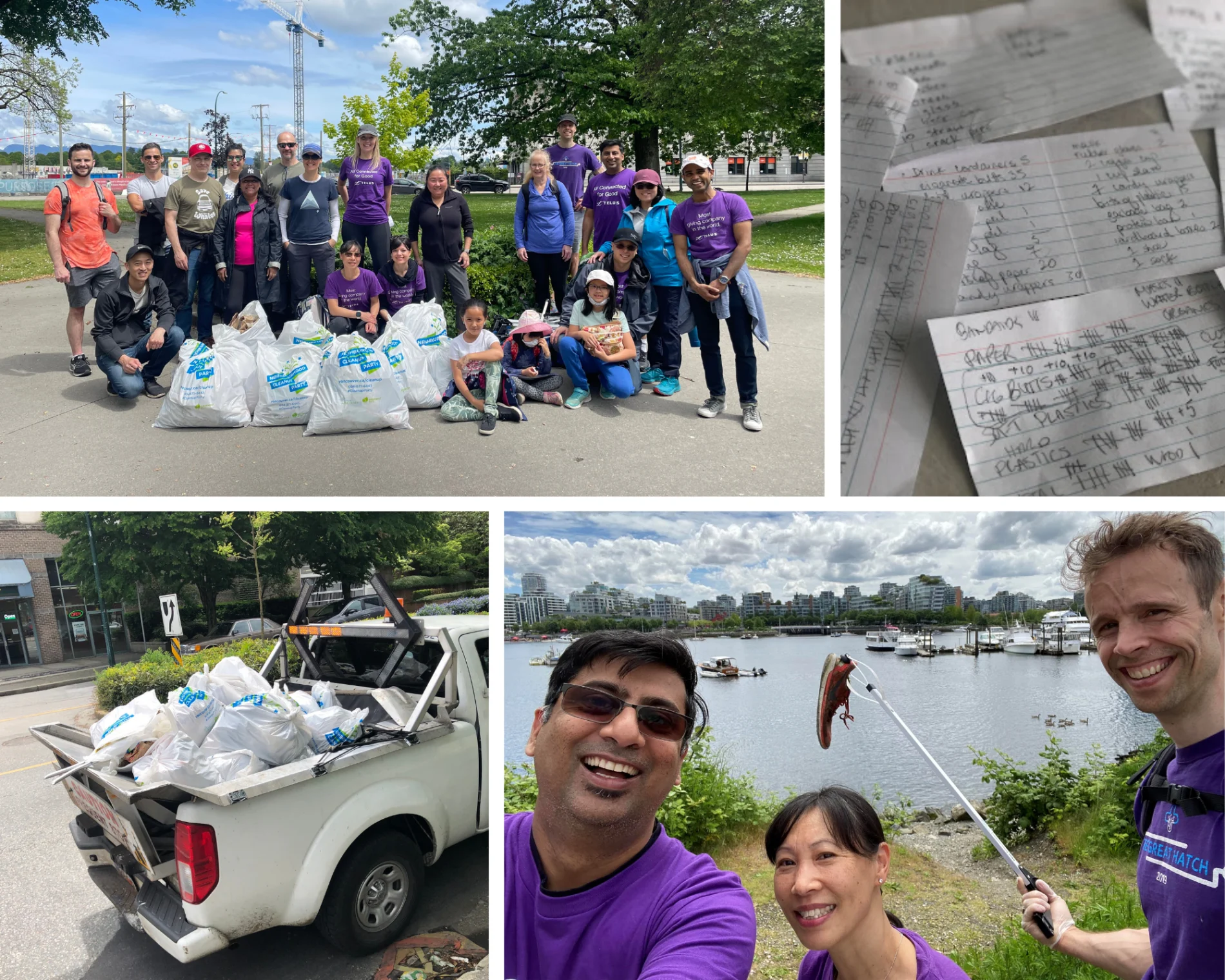 A collage of images depicting TELUS team members participating in shoreline cleanup activities across Canada.