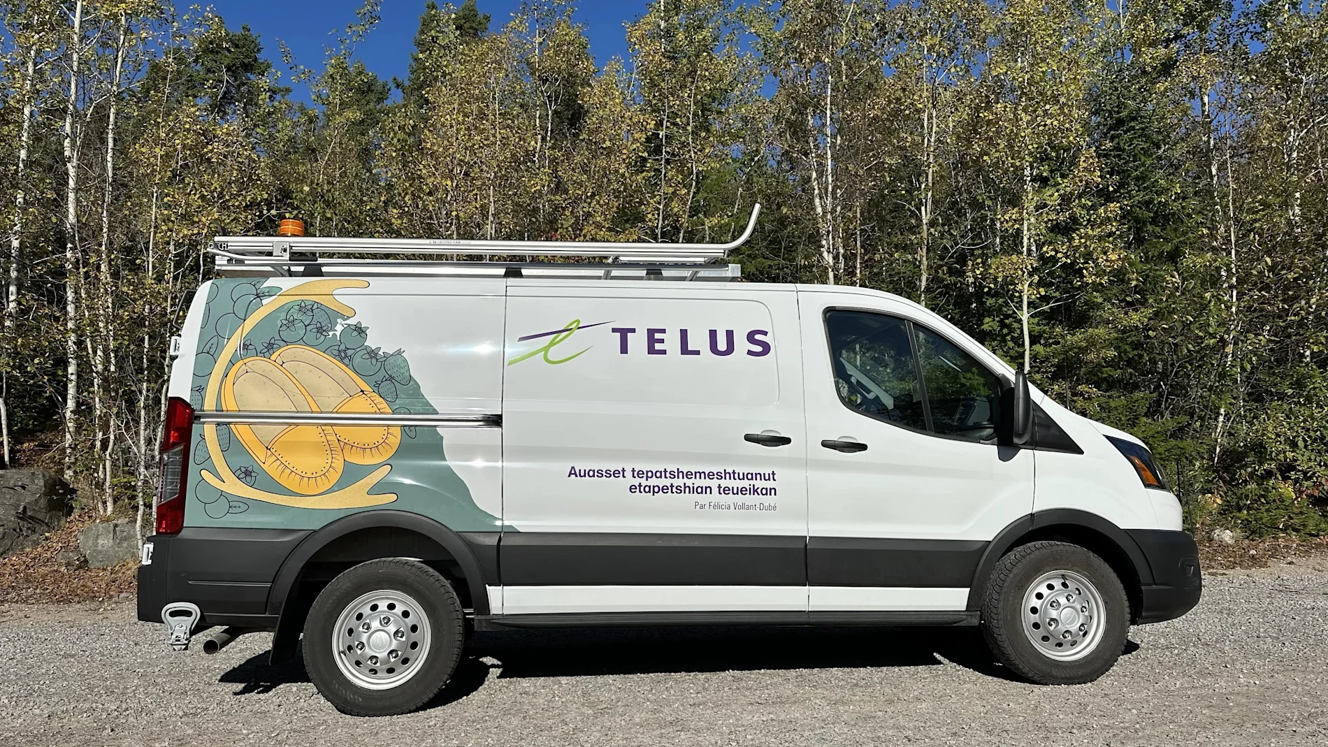 TELUS vehicle wrapped by Innu artist Félicia Vollant-Dubé.