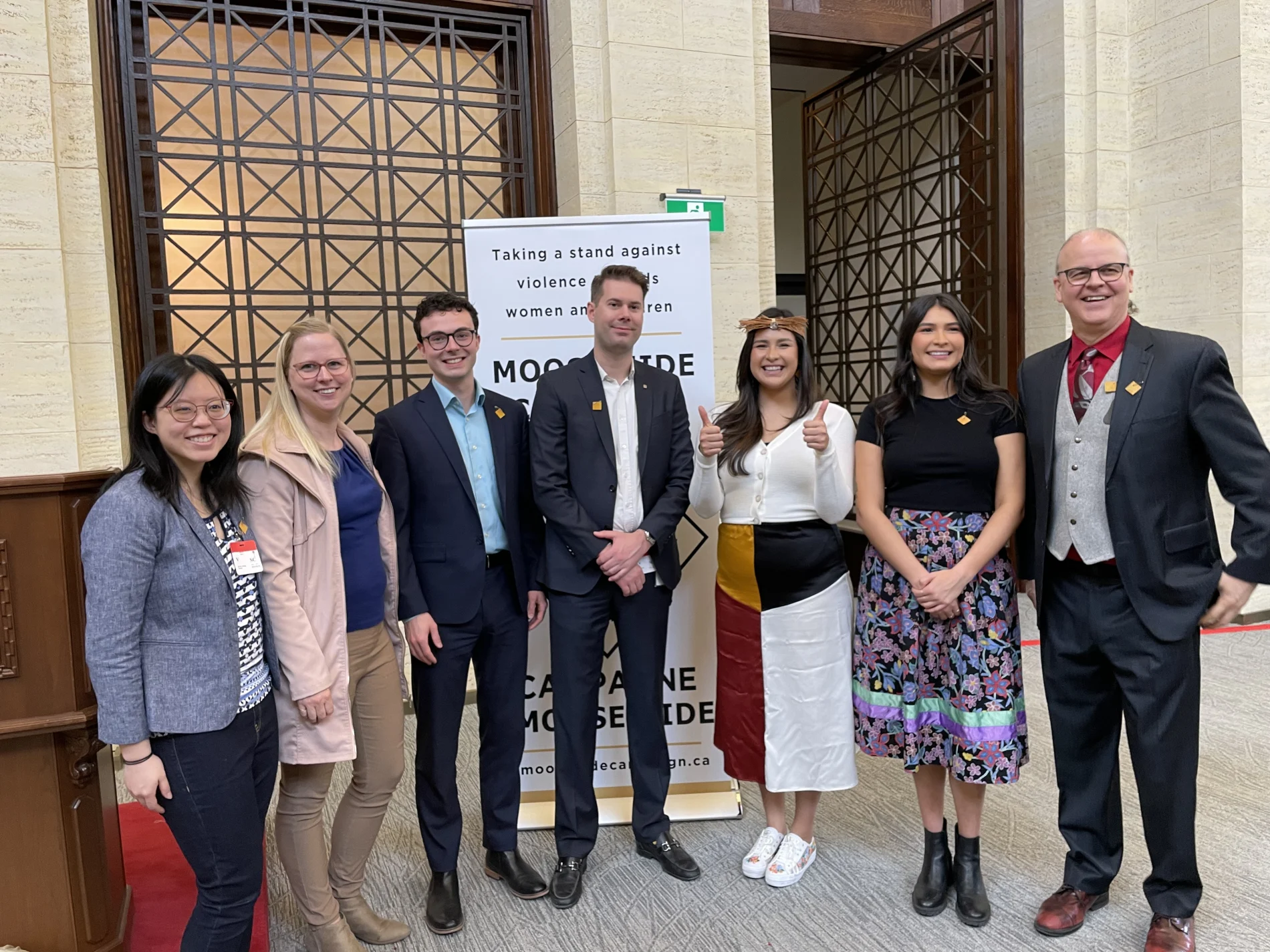 TELUS team members join Raven Lacerte, Sage Lacerte, David Stevenson, and Senator Michelle Audette in Ottawa.