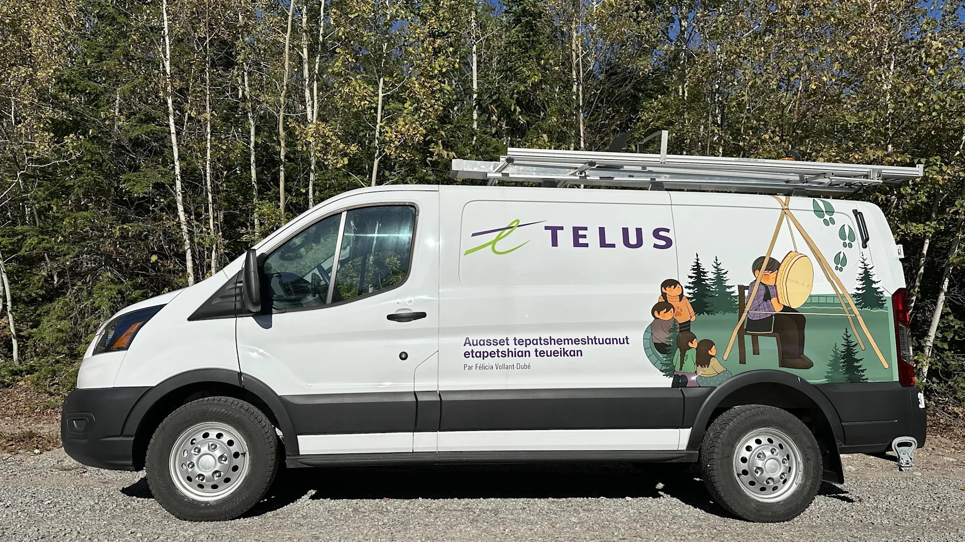 TELUS vehicle wrapped by Innu artist Félicia Vollant-Dubé.
