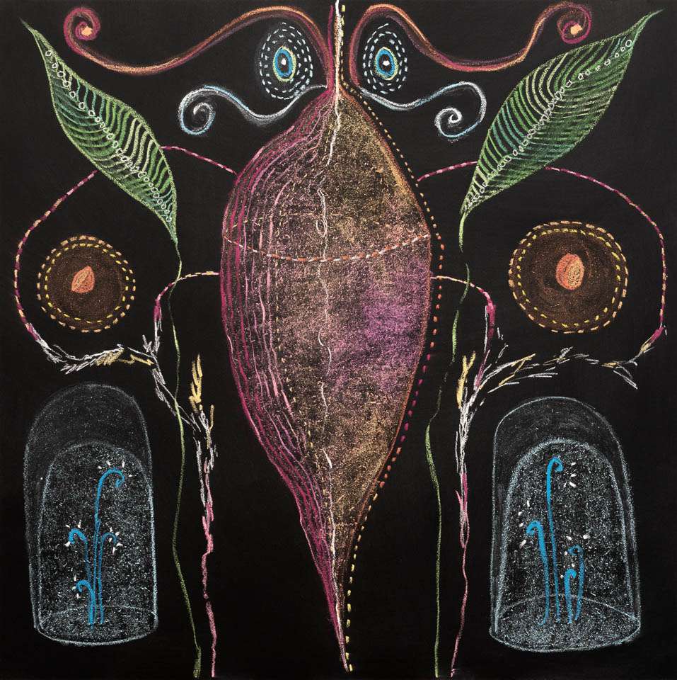 Vakande galaxgrupper, acrylic and chalk on MDF, 90 x 90 cm