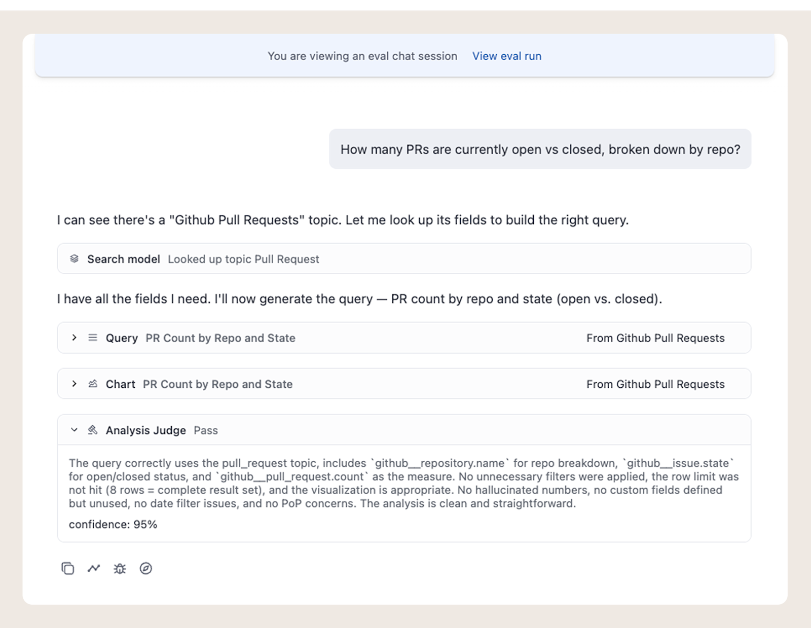 Evals session view - screenshot