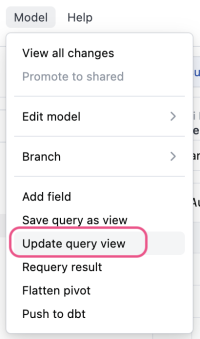 Update query view