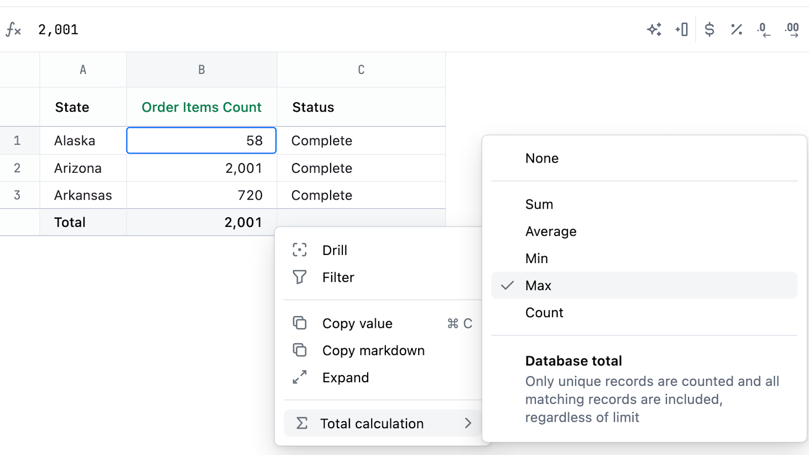 Custom totals for dimensions & calculation columns