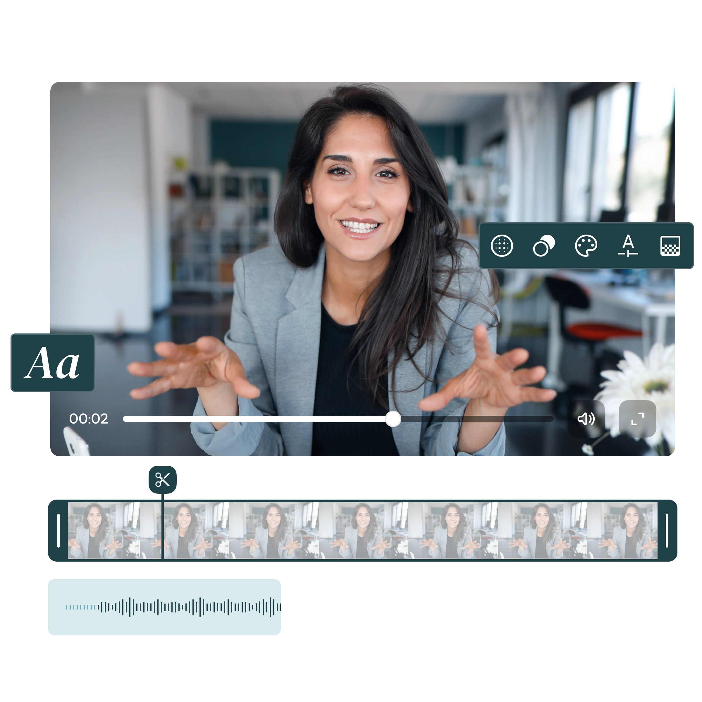 Image of video of a woman with editing tools visible.