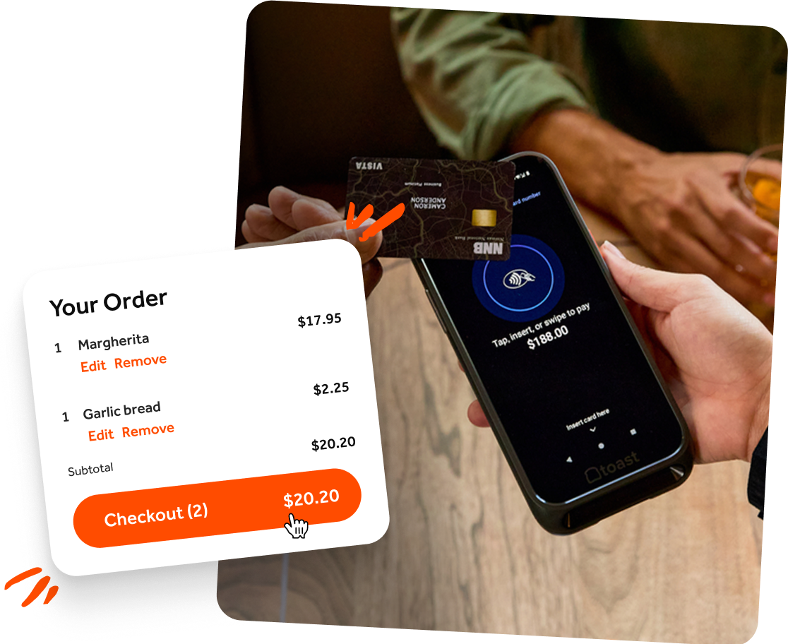 Customer taps a tablet to sign up for "Toasty Rewards Program" after earning 5 points.