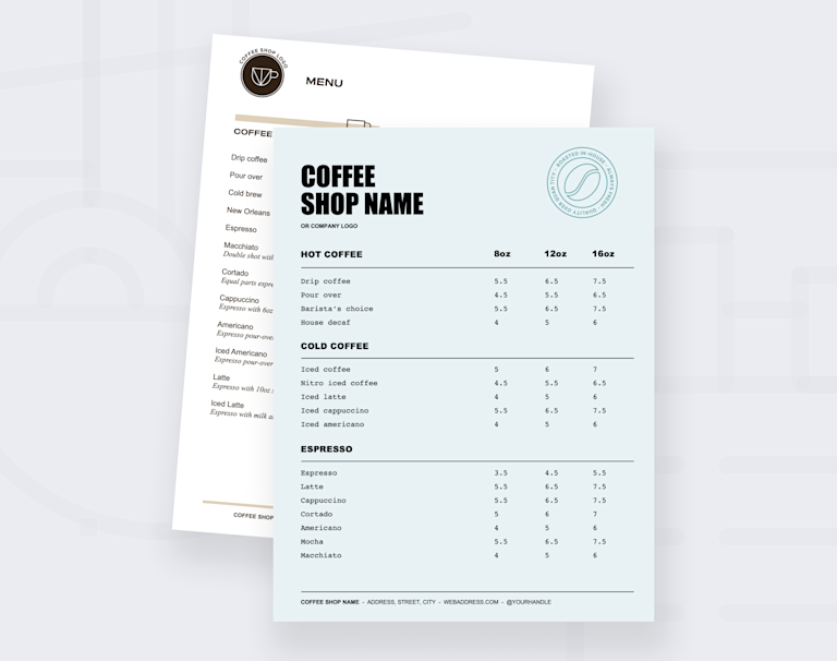 Coffee Shop Menu Templates | Toast POS