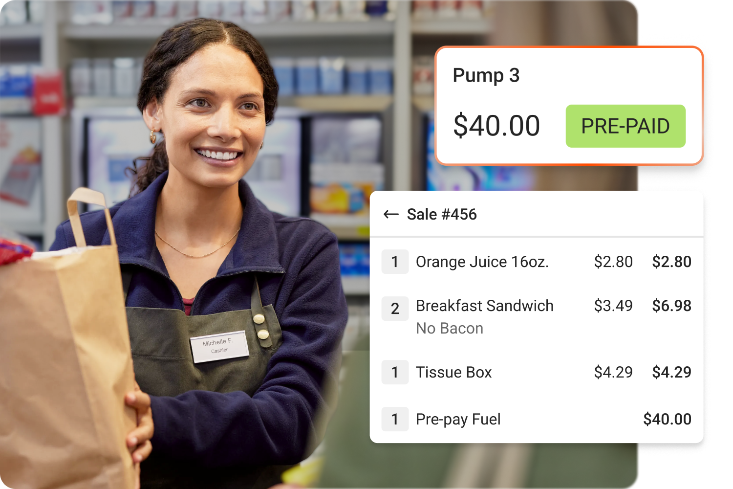 POS transaction with prepaid fuel and food items