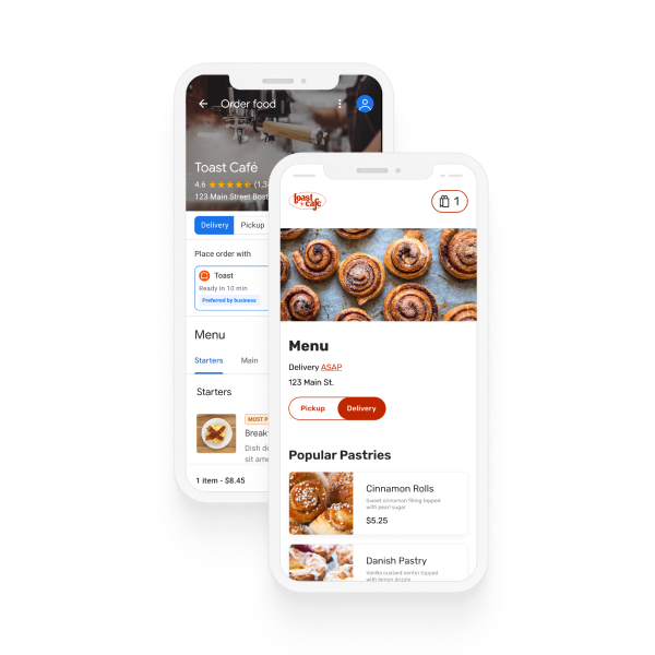 Online ordering app screens