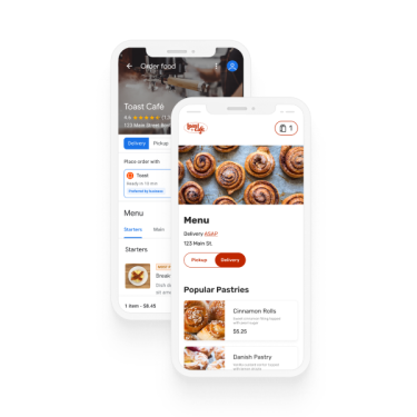 Online ordering app screens