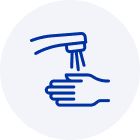Icon of a hand being washed under a faucet with running water.