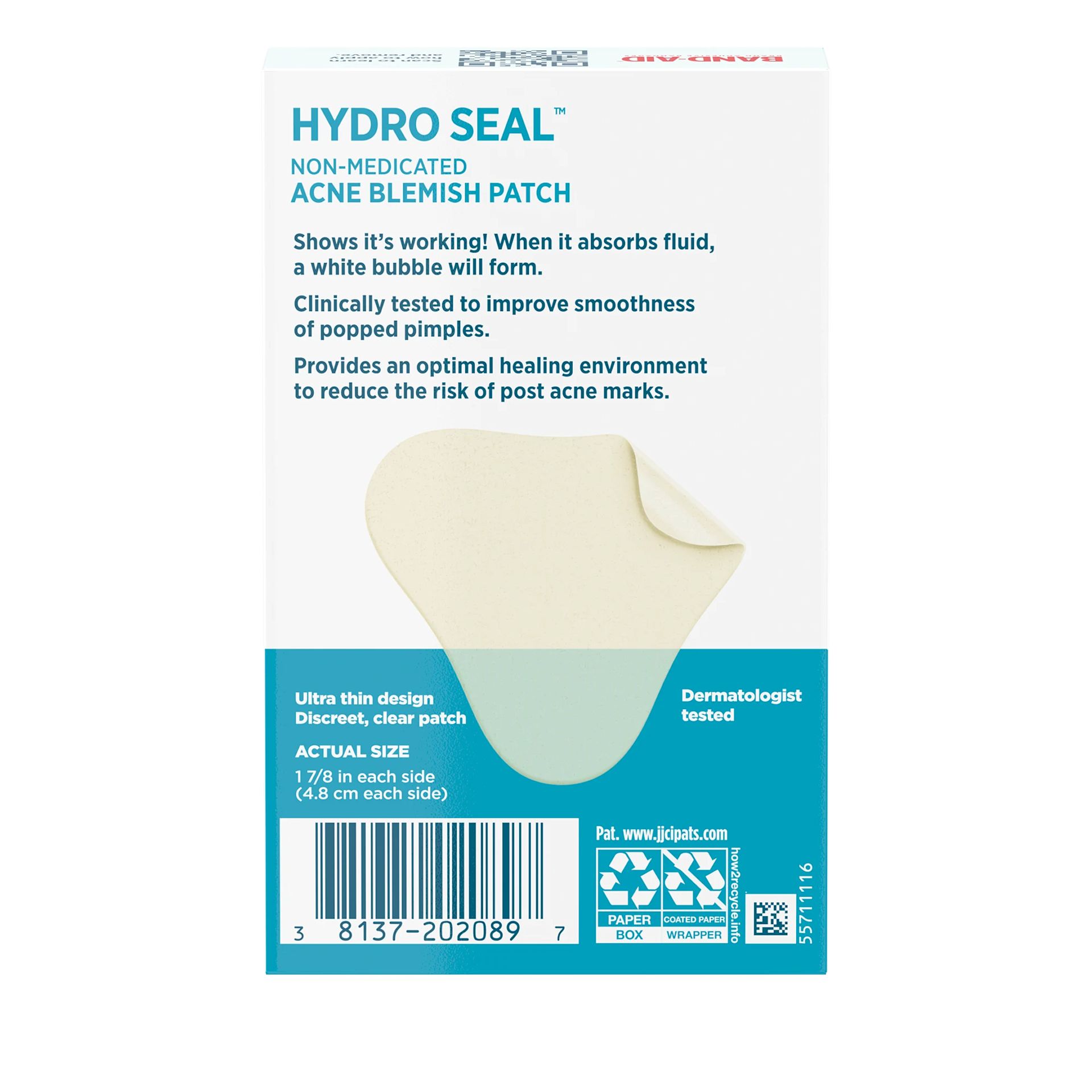 Back Pack shot of BAND-AID® Brand HYDRO SEAL® Hydrocolloid Acne Blemish Patches