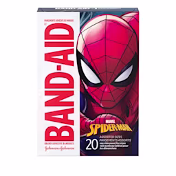 BAND-AID® Brand Adhesive Bandages, featuring MARVEL Spiderman, 20ct Back of Pack