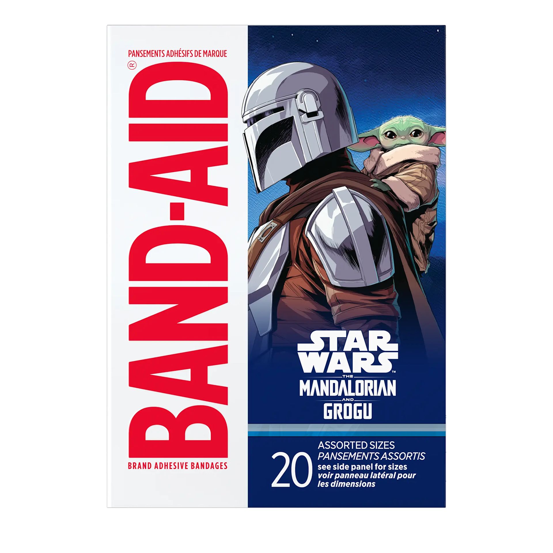 Front Pack shot of BAND-AID® Brand Adhesive Bandages STAR WARS: THE MANDALORIAN AND GROGU™ 20ct
