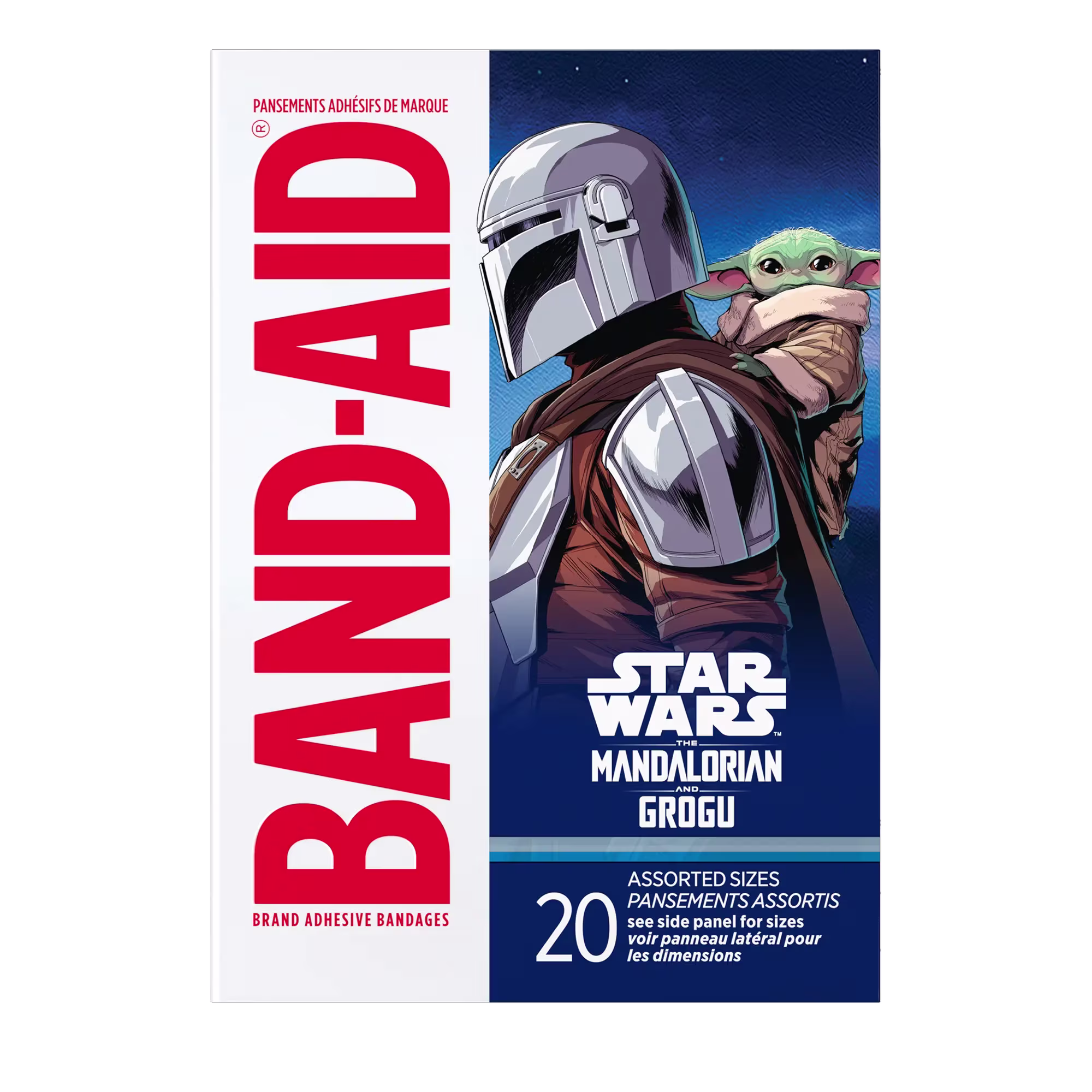 Front Pack shot of BAND-AID® Brand Adhesive Bandages STAR WARS: THE MANDALORIAN AND GROGU™ 20ct