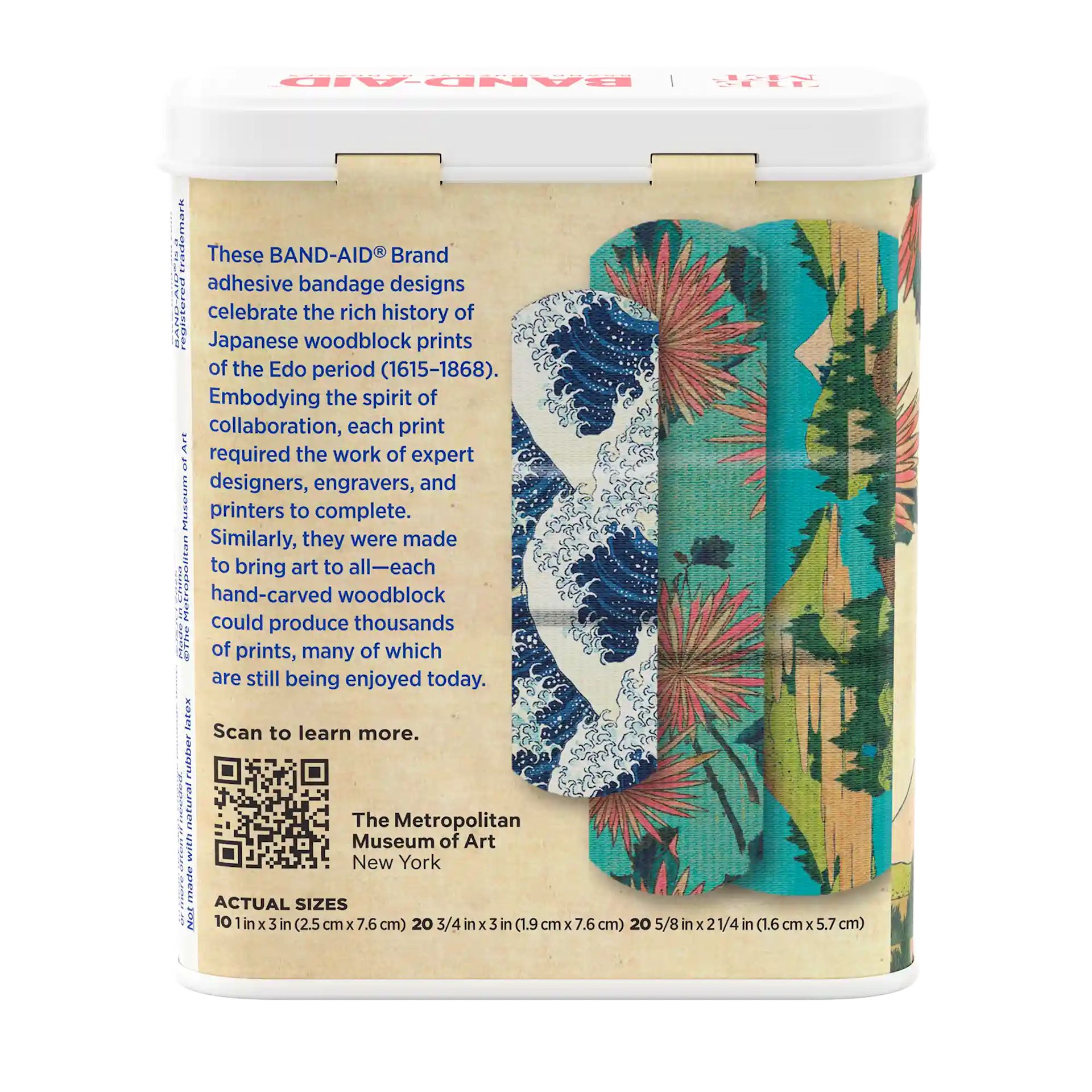 Back pack shot of BAND-AID® Brand Adhesive Bandages, Designs by Hokusai, Assorted 50 ct