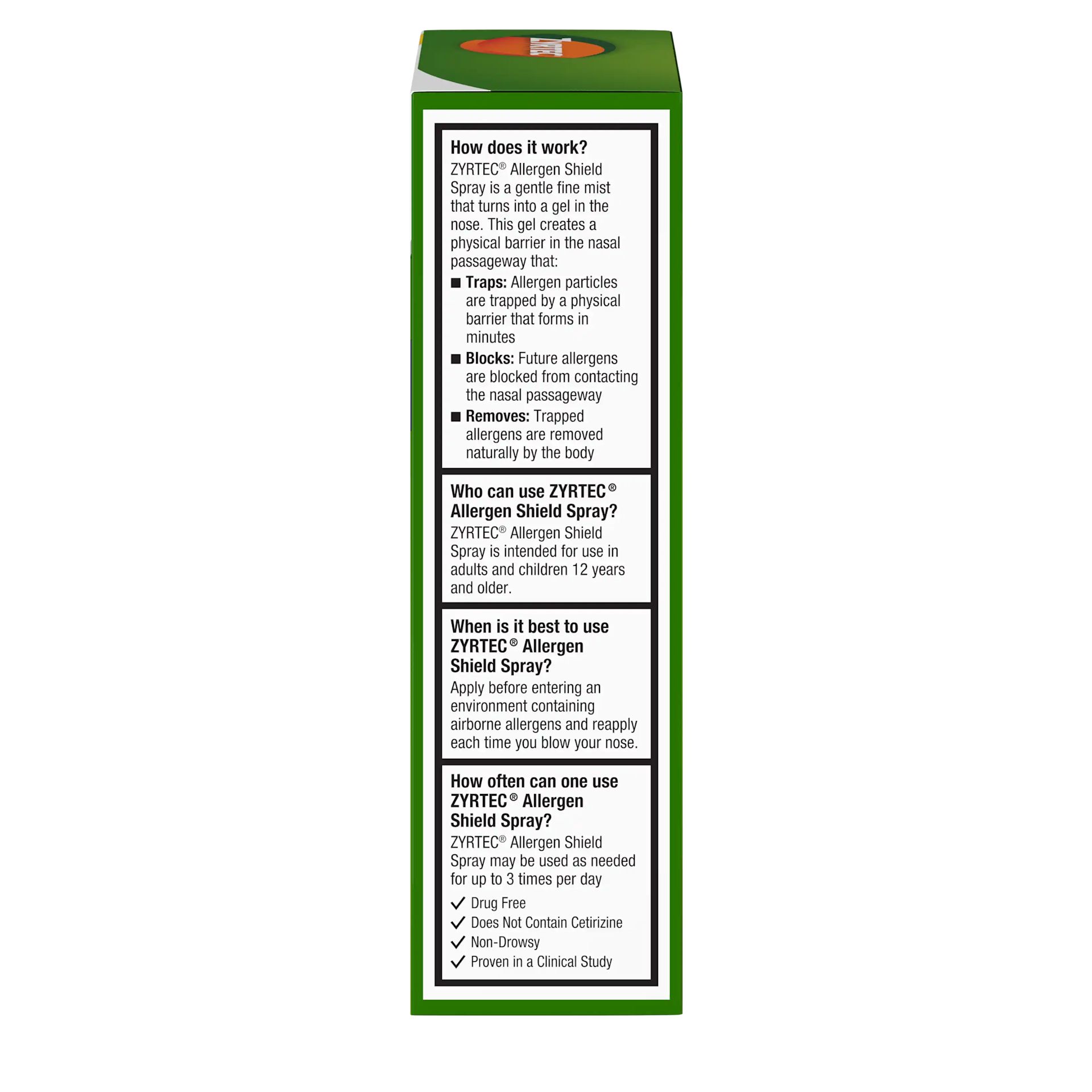 ZYRTEC® Allergan Shield Spray 100 ct How it works