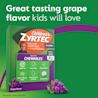 Children's ZYRTEC® Chewables box, grape image, text "Great tasting grape flavor kids will love"