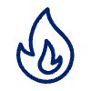 Blue icon of a flame, indicating heat or inflammation, often associated with a surgical incision that is swollen, hot, or notably red.