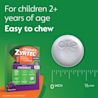 Children's ZYRTEC® Dye Free Chewables box with text "For children 2+ years of age. Easy to chew."