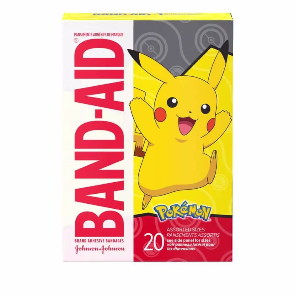 Band-Aid Brand Adhesive Bandages featuring Pokemon characters, front of package