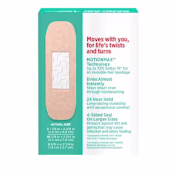 Band-Aid Skin Flex Flexible Adhesive Bandages assorted Sizes 20 ct, back of package