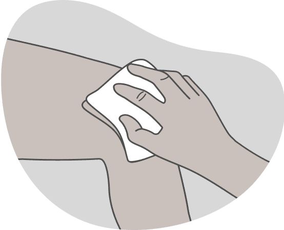 Illustration of a hand applying gentle pressure with a sterile gauze pad on a person's knee to stop bleeding.