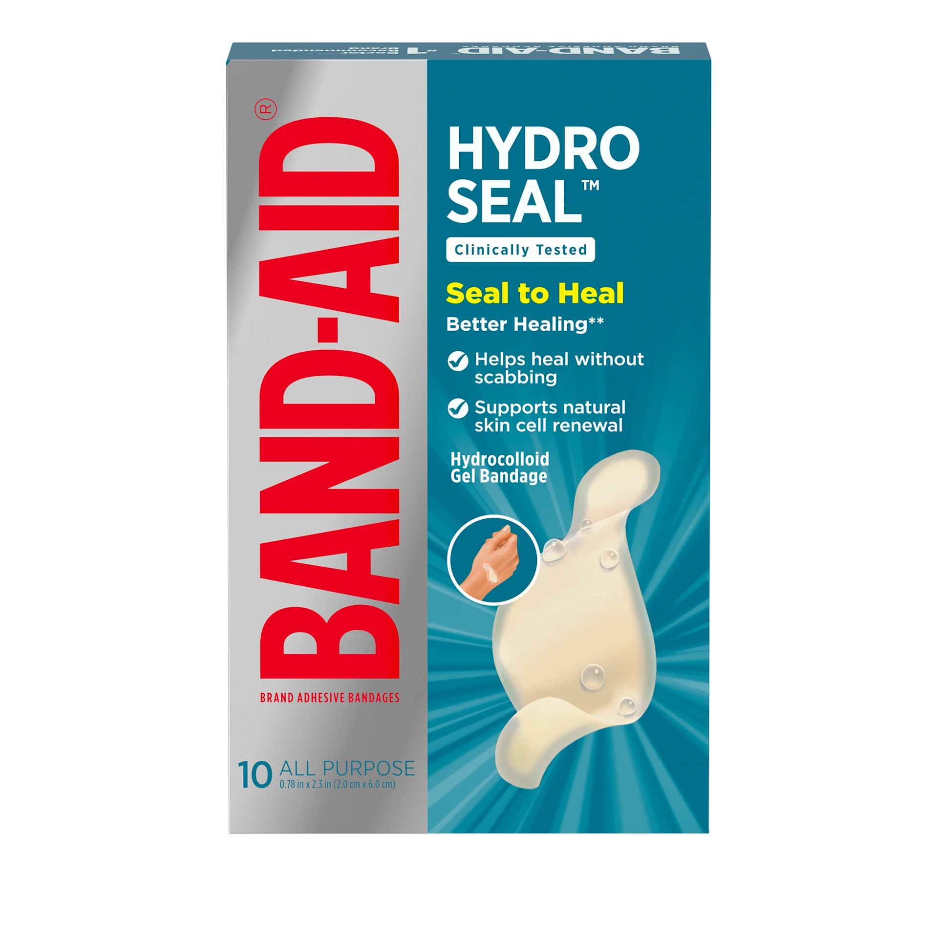 Front Pack shot of BAND-AID® Brand HYDRO SEAL® All Purpose Hydrocolloid Bandages
