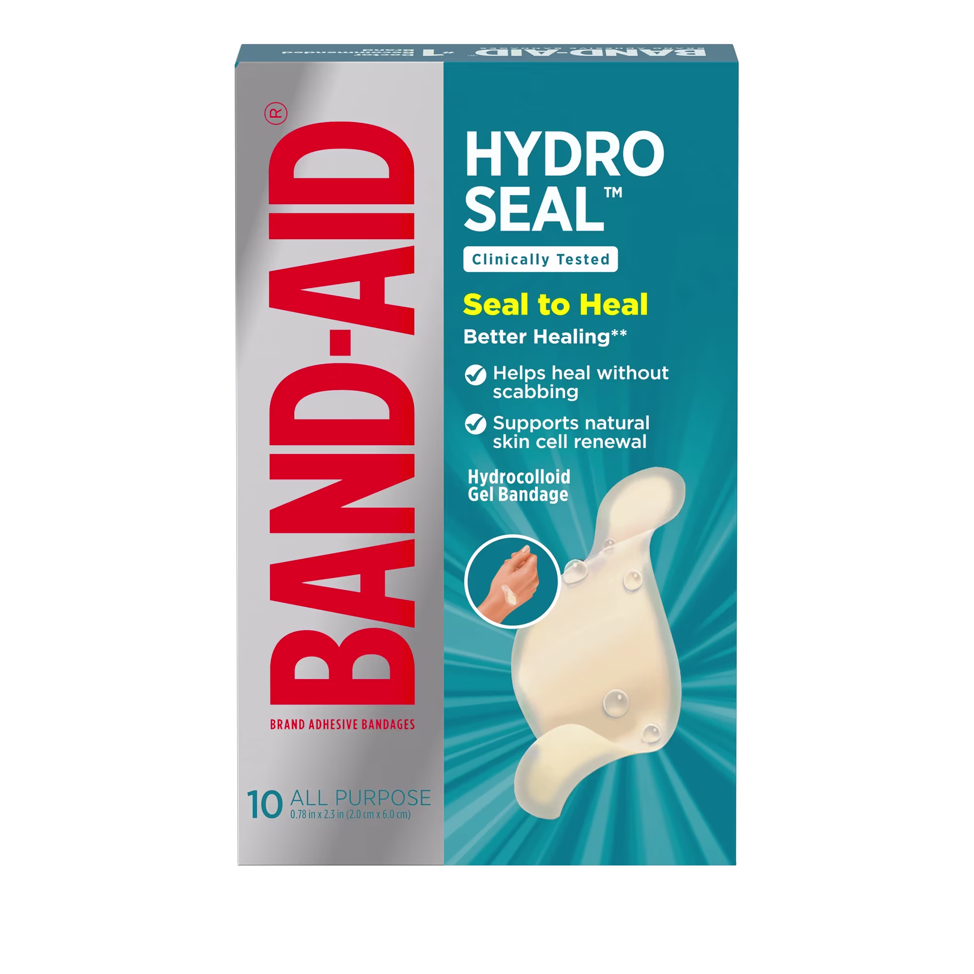 Front Pack shot of BAND-AID® Brand HYDRO SEAL® All Purpose Hydrocolloid Bandages