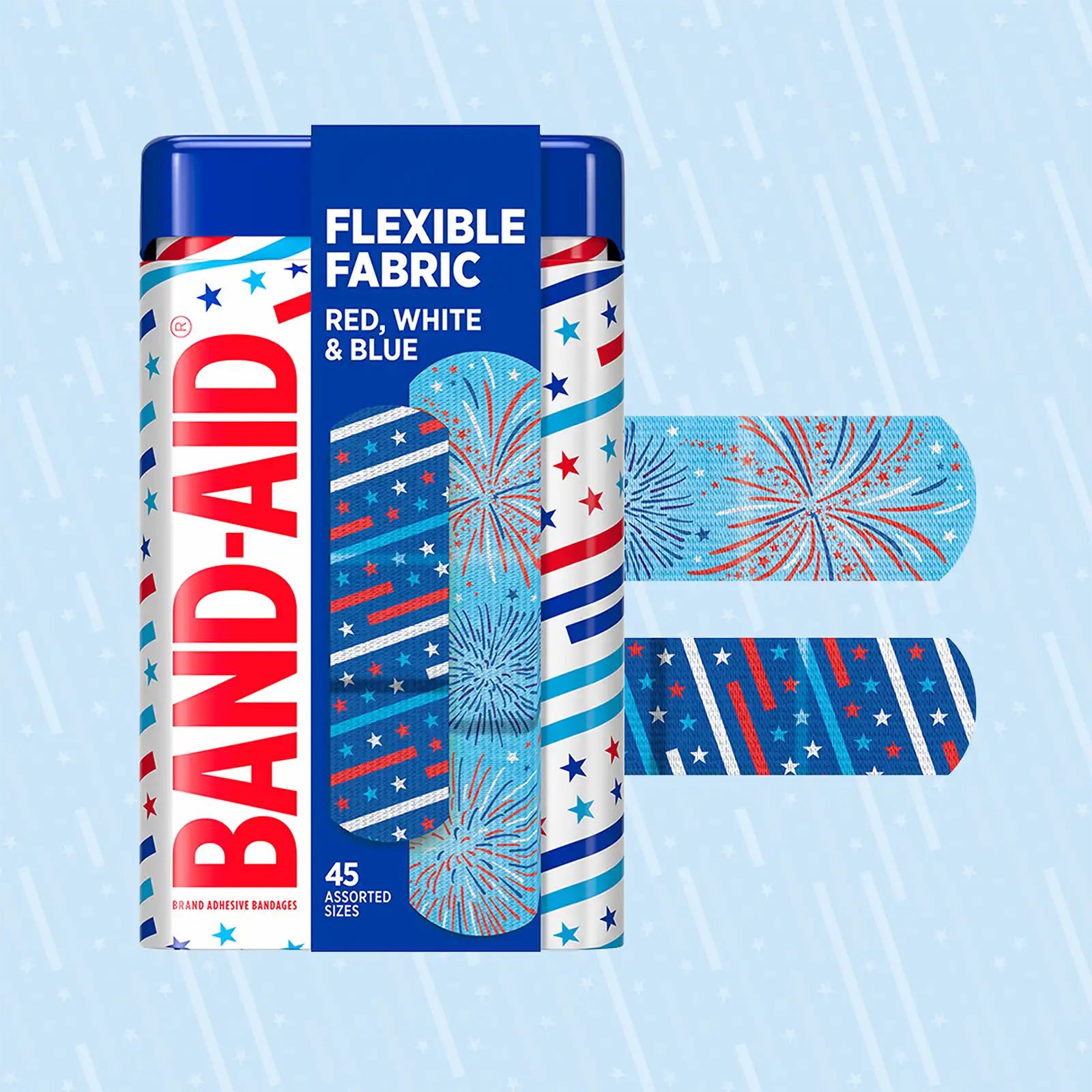 Celebrate America's 250th with BAND-AID® Brand Red, White & Blue Adhesive Bandages in Tin