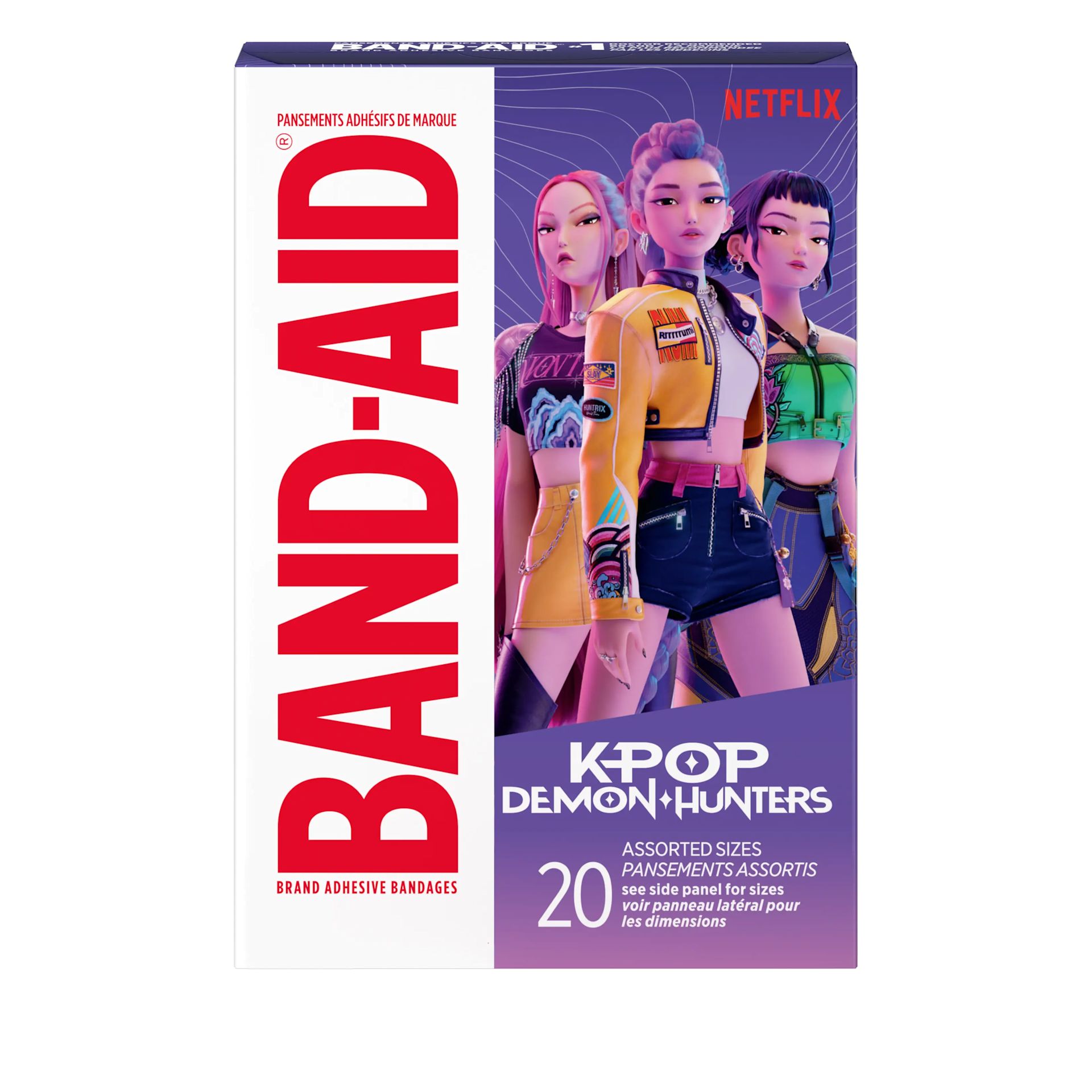 Front Pack shot of BAND-AID® Brand Adhesive Bandages, KPop Demon Hunters 20ct