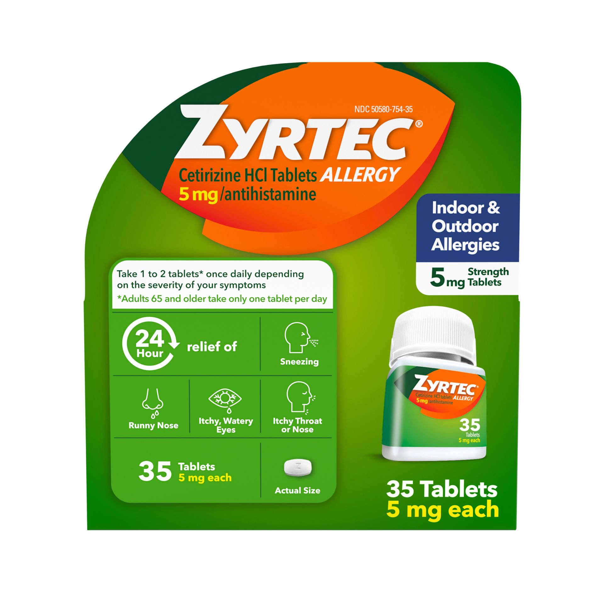 ZYRTEC® Allergy Relief Medicine Tablets with 5 mg Cetirizine HCl Antihistamine front package
