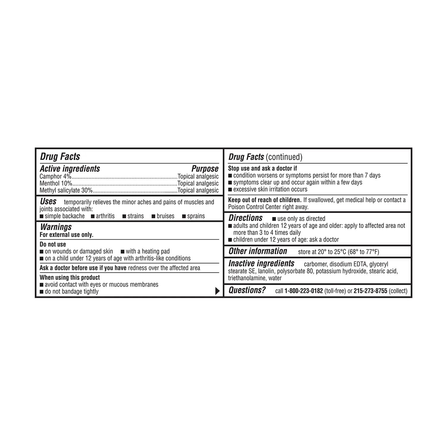 Ultra Strength BENGAY® Topical Pain Cream Drug Facts