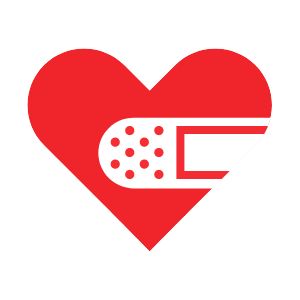 Illustration of a red heart with a bandage in the middle, symbolizing care and healing.