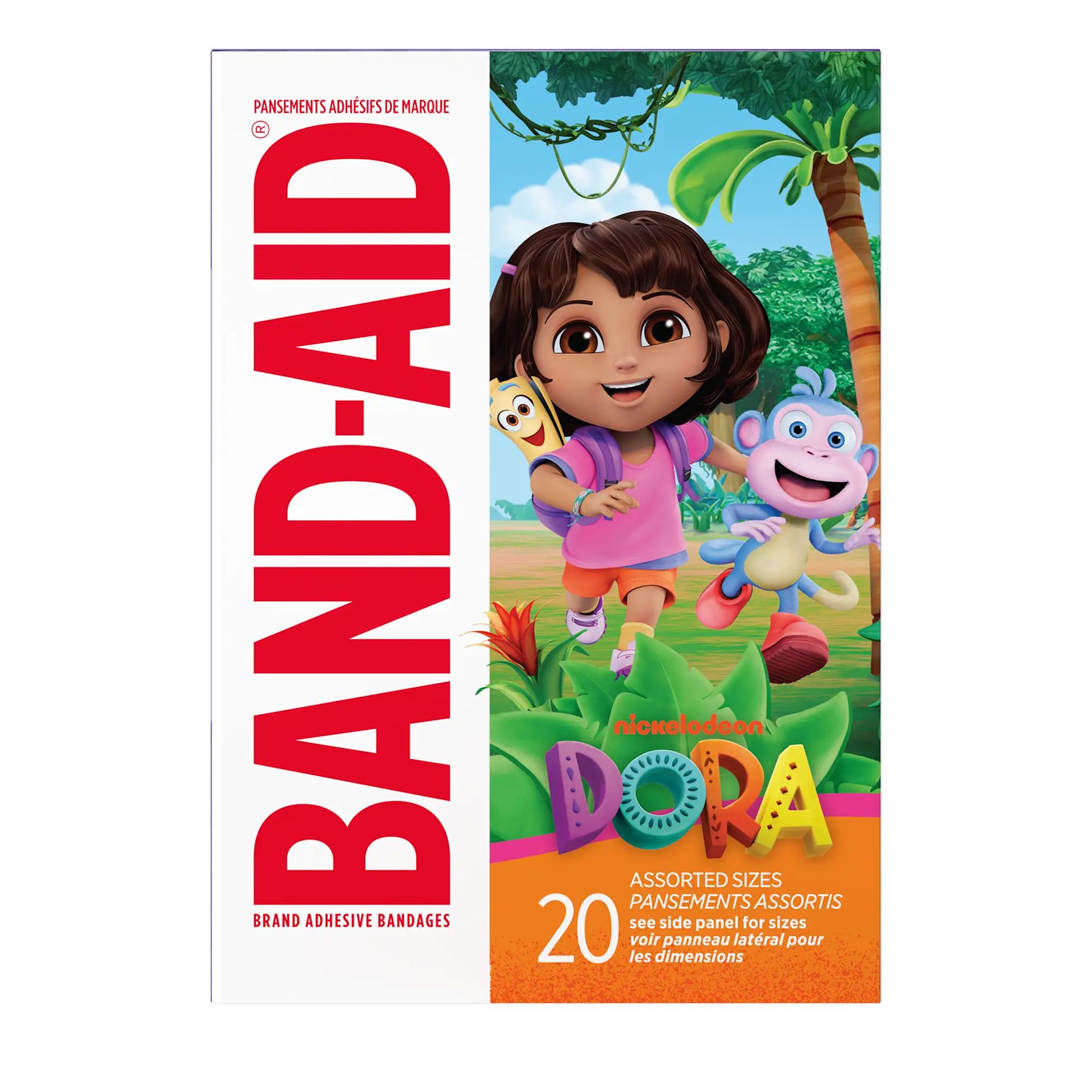 Back Pack shot of BAND-AID® Brand Bandages for Kids, Nickelodeon Dora 20ct