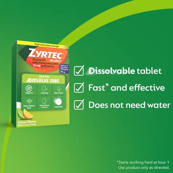 ZYRTEC® Dissolve Tabs are fast and effective, and do not need water