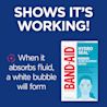 Shows its working: When it absorbs fluid, a white bubble will form