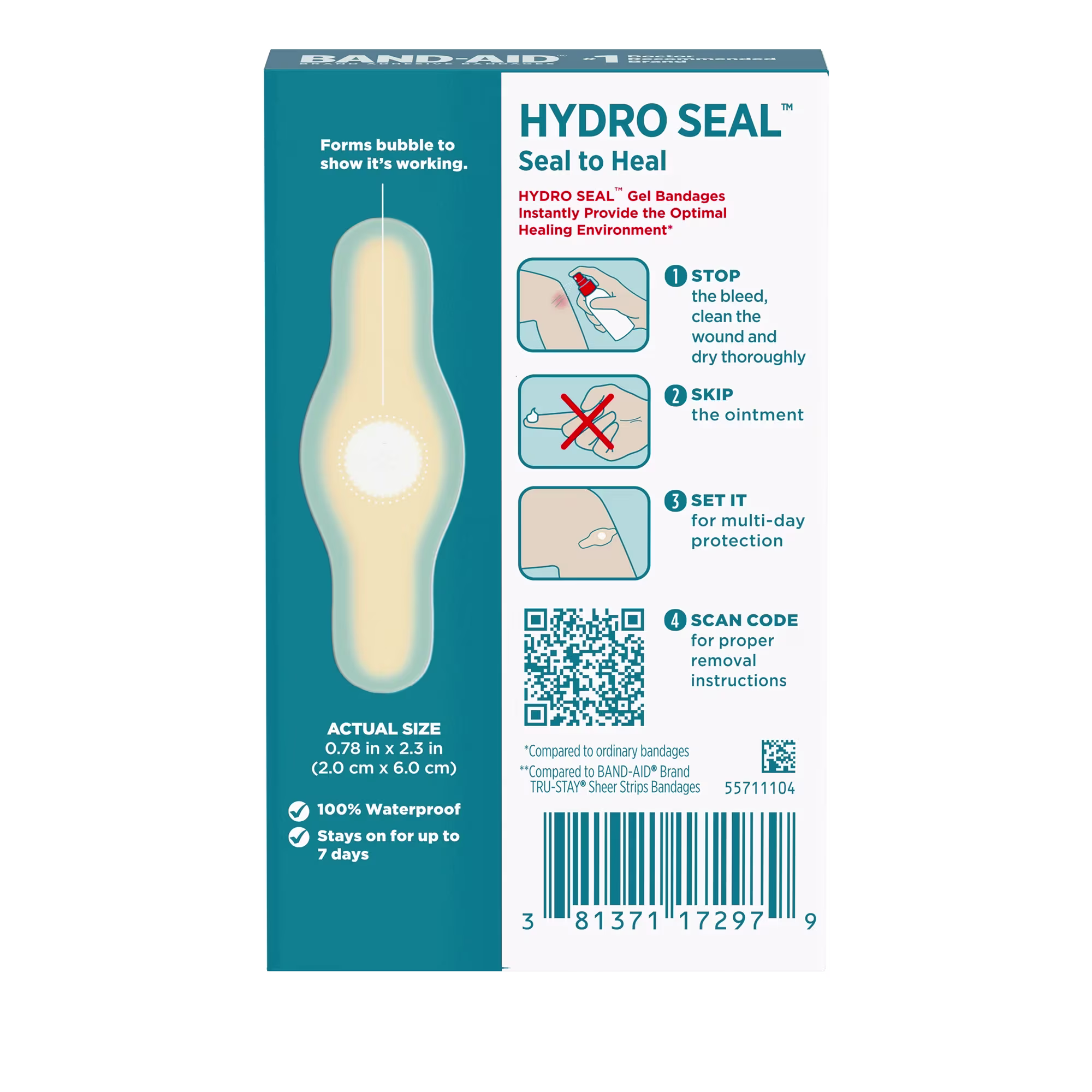 Back Pack shot of BAND-AID® Brand HYDRO SEAL® All Purpose Hydrocolloid Bandages