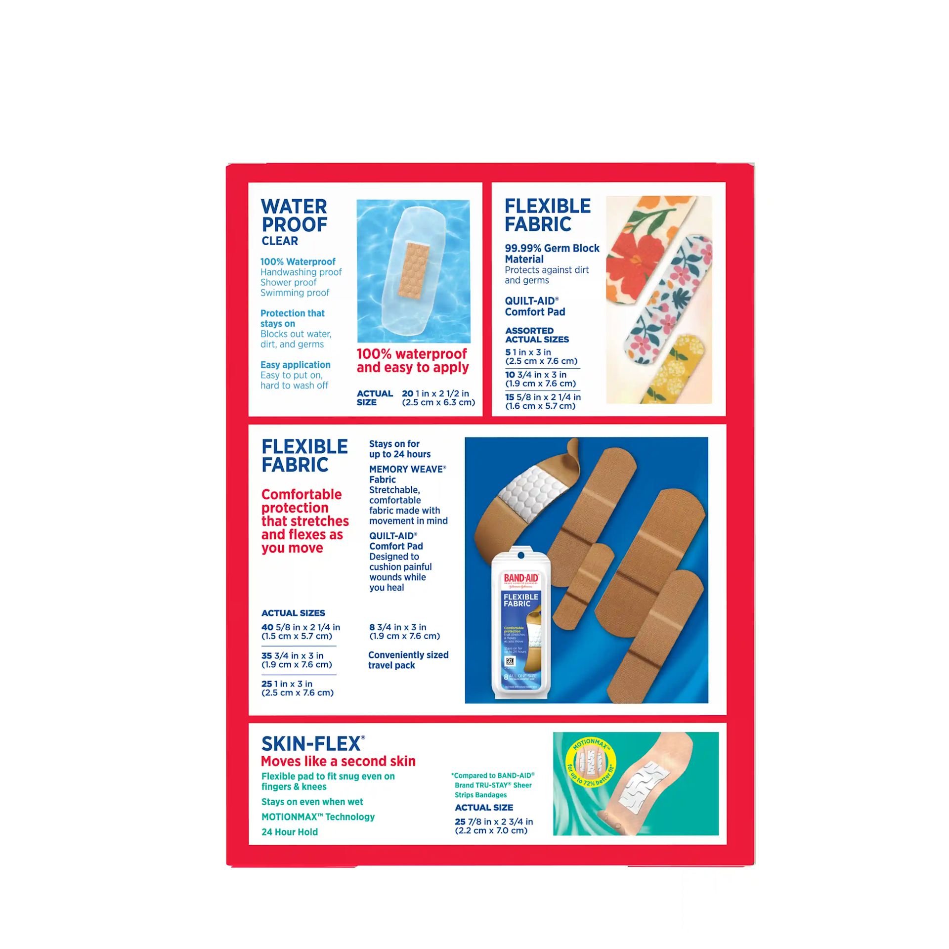BAND-AID® Brand Adhesive Bandages Value Pack, Assorted, 183-count, Back of Pack