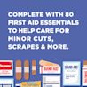 Complete with 80 first aid essentials to help care for minor wounds