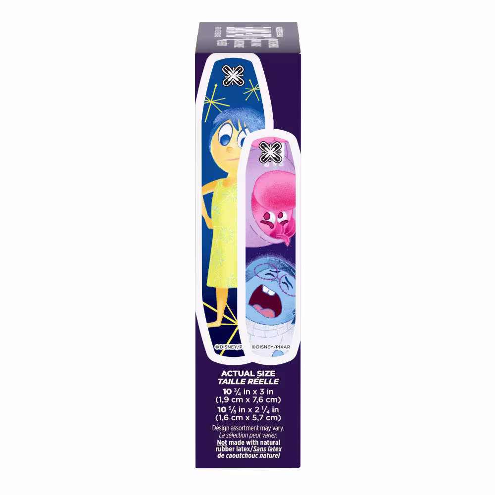 BAND-AID® Brand Adhesive Bandages featuring Disney/PIXAR Inside Out 2 Characters side of package 2