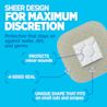 Sheer design for maximum discretion, protection that stays on water, dirt and germs
